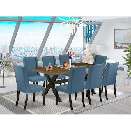 East West Furniture 9 Piece X-Style Awesome Dining Table Set - Wire Brushed Black X677FL121-9